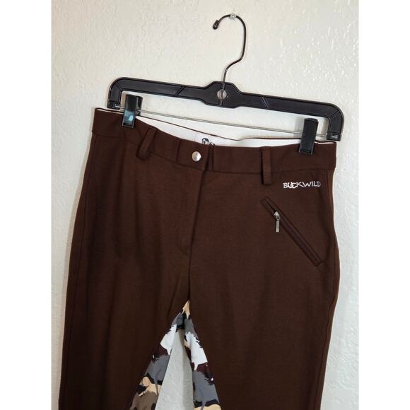 Buckwild Breeches Horse Riding Pants Medium Brown Horse Print Equestrian Stretch - Picture 4 of 11